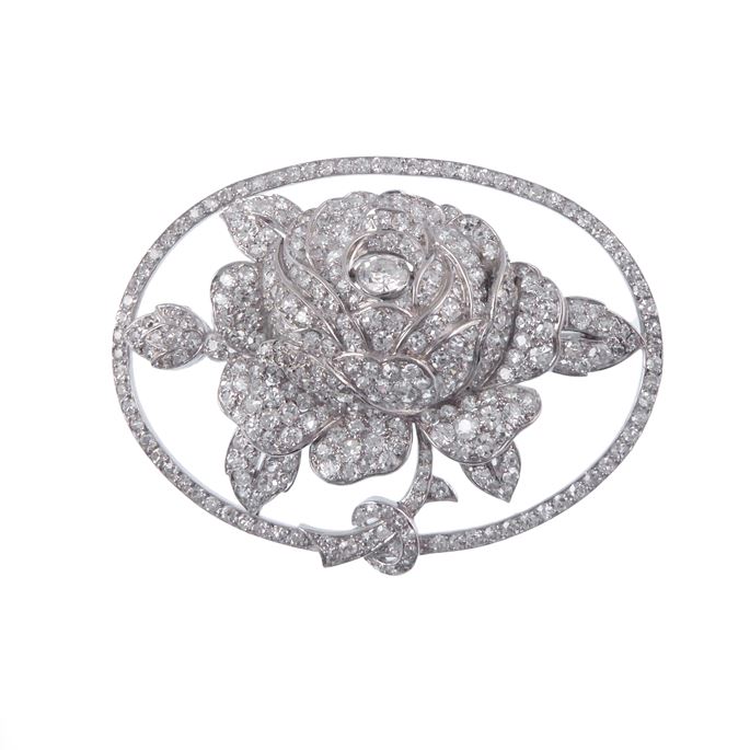   Lacloche - Art Deco diamond openwork oval rose brooch | MasterArt